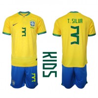Brasilien Thiago Silva #3 Fußballbekleidung Heimtrikot Kinder WM 2022 Kurzarm (+ kurze hosen)